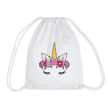 Sweet Cute Unicorn Unicorn Pegasus closed eye lash - Drawstring Bag - white - Front