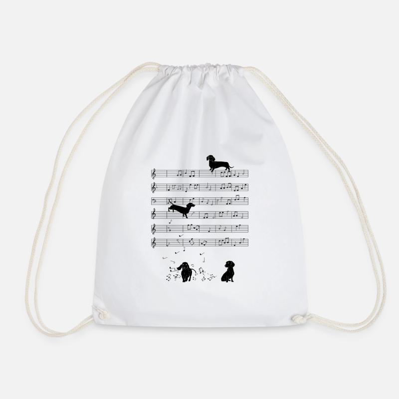 Dog Dachshund Music Notes - Drawstring Bag - white