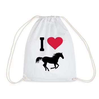 I love horse horses ride rider equestrian heart - Drawstring Bag - white - Front