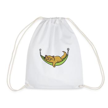 Cat Sleeps Hammock Vacation Beach - Drawstring Bag - white - Front