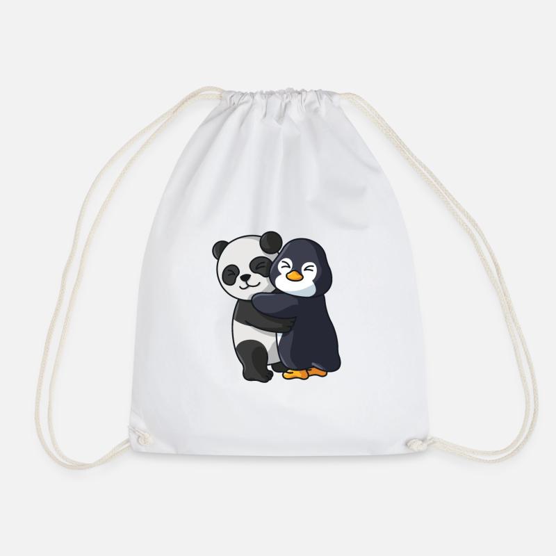 Panda with penguin love sweet cute animals - Drawstring Bag - white