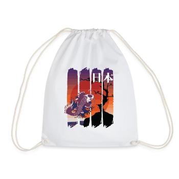 japanese koi art and kanji red sun - Drawstring Bag - white - Front