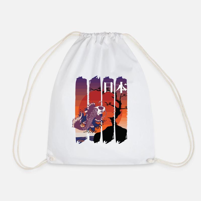 japanese koi art and kanji red sun - Drawstring Bag - white