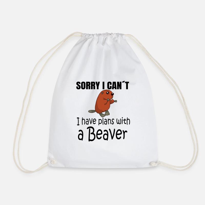BEAVER: Plans with a Beaver - Drawstring Bag - white