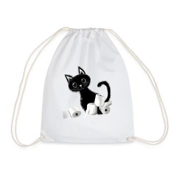 Katze schwarzer Kater Toilettenpapier Design - Turnbeutel - Weiß - Vorne