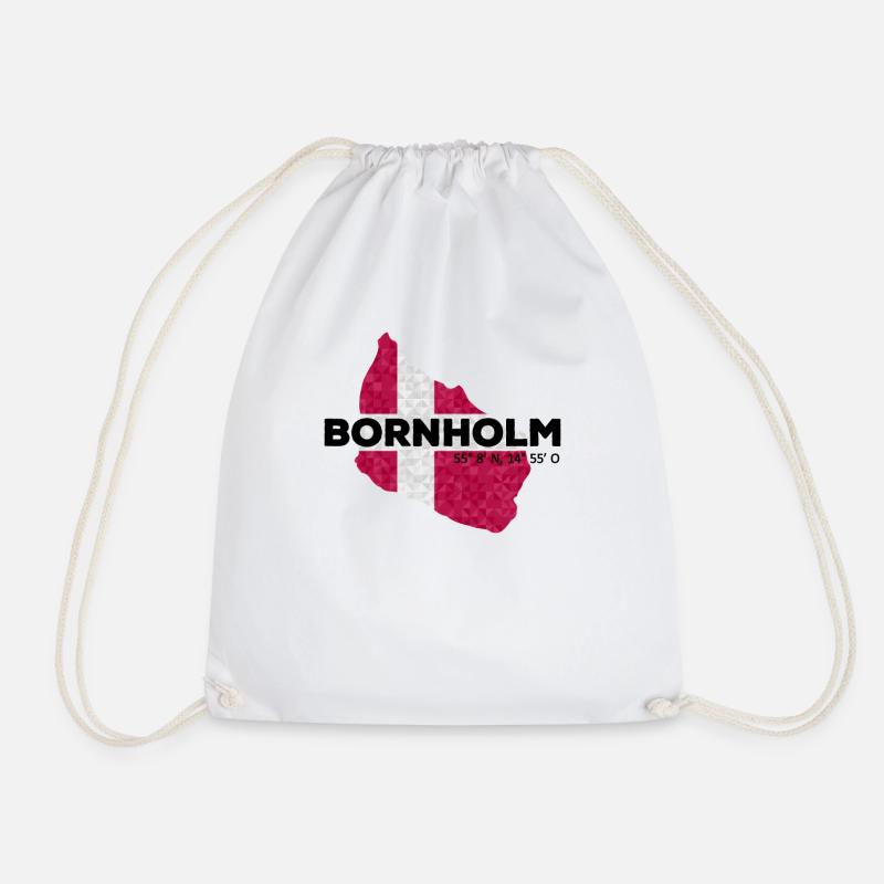 Bornholm Denmark Island Polygon Silhouette Map - Drawstring Bag - white