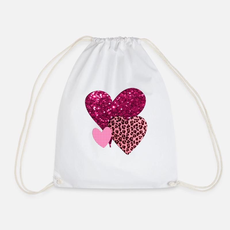 Pretty Pink Hearts - Drawstring Bag - white