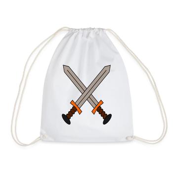 A logo of 2 swords crossed in a gamer style. - Drawstring Bag - white - Front