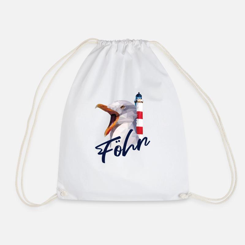 Föhr Insel Urlaub Leuchtturm Möwe Geschenk - Turnbeutel - Weiß