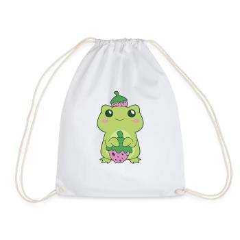 Kawaii Erdbeere grüner Frosch auf Beerenhut Otaku Ae - Turnbeutel - Weiß - Vorne