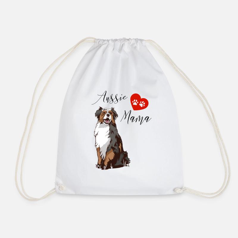 Aussie Mom Australian Shepherd Mom Dog Mama - Drawstring Bag - white