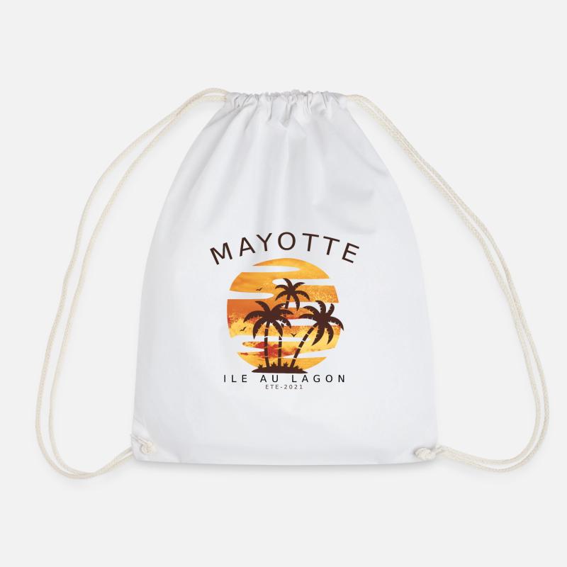 beach mayotte white tshirt - Drawstring Bag - white