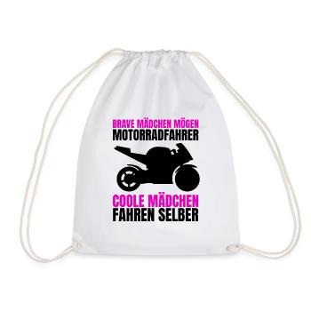 Motorrad Frauen Geschenk Bike Mädchen Mofa Moped - Turnbeutel - Weiß - Vorne