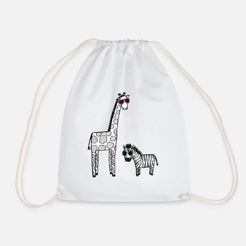 Giraffe and zebra with sunglasses - Drawstring Bag - white