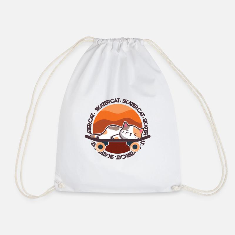 Cute cat lies tired on skateboard - Drawstring Bag - white