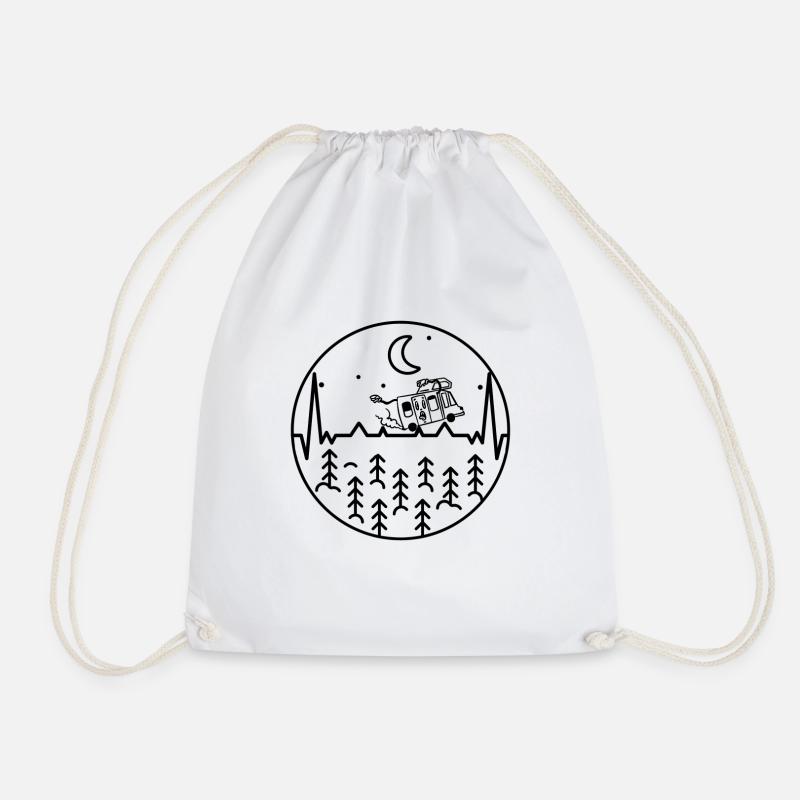 Motorhome Heartbeat Camping - Drawstring Bag - white