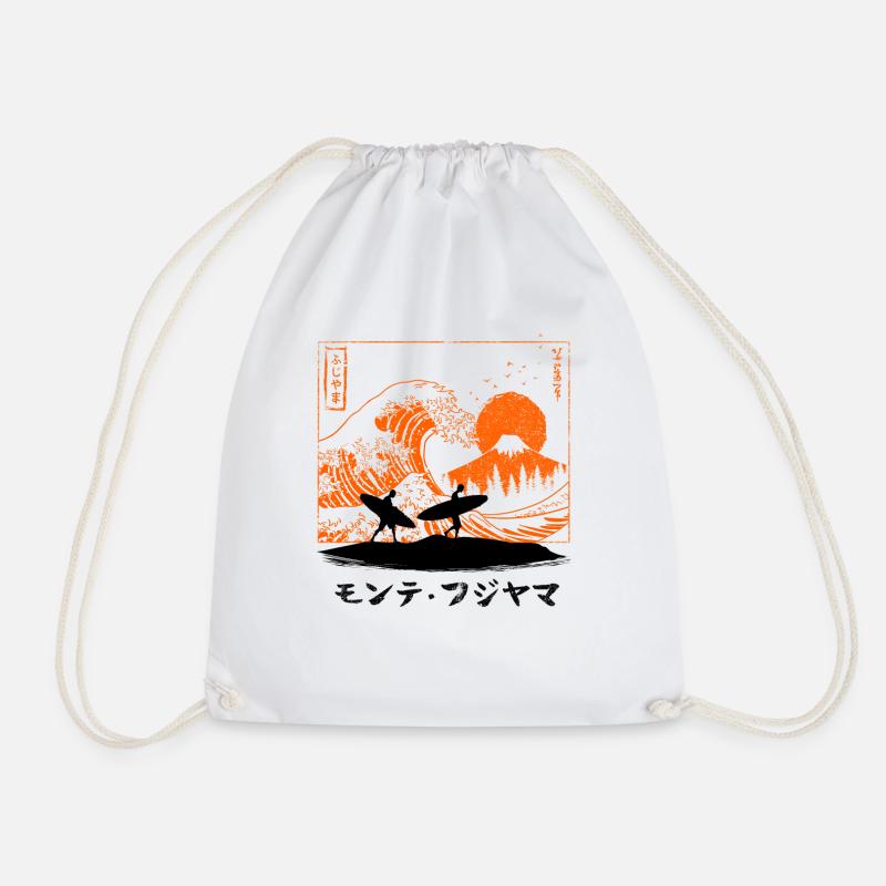 Surfing the wave in Japan - Drawstring Bag - white