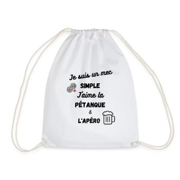 Je suis un mec simple. J'aime la pétanque et l'apé - Sac de sport léger - blanc - Devant