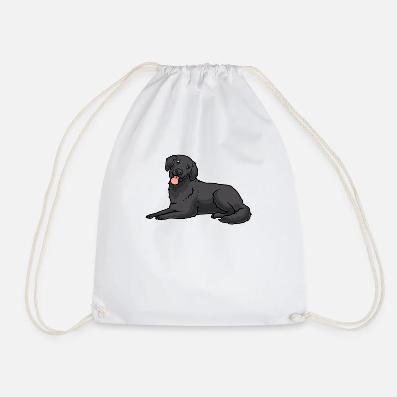 Flat Coated Retriever Dog - Drawstring Bag - white