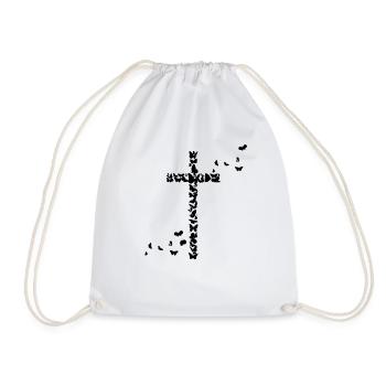 Jesus Christians Christianity Butterflies Cross - Drawstring Bag - white - Front