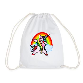Dabbing Unicorn with Chewing Gum Rainbow dabbing - Drawstring Bag - white - Front