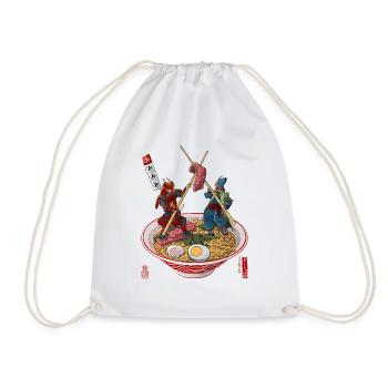 Samurai fight over ramen - Drawstring Bag - white - Front