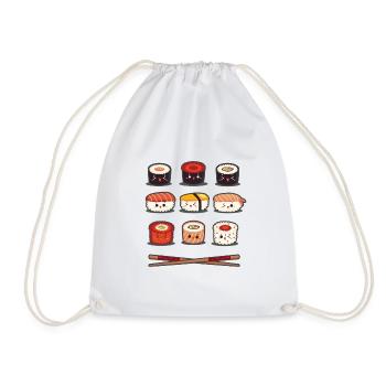 Happy Sushi Food Cool Japanese Food Lover Fun - Drawstring Bag - white - Front