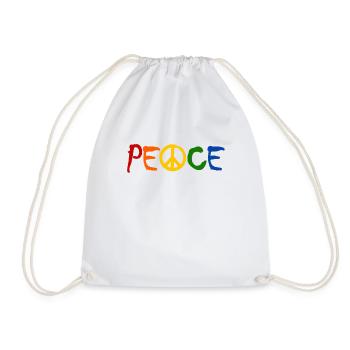 PEACE - with the A as a peace symbol Peace sign - Drawstring Bag - white - Front