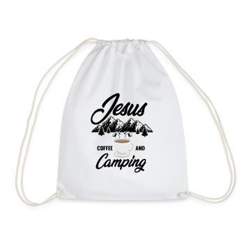 Humorous Camping Coffee Prayer Religious Writ God - Drawstring Bag - white - Front
