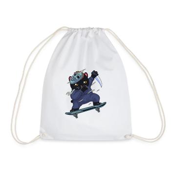 Skateboarder Cat Ninja Dab Dabbing Skateboard - Drawstring Bag - white - Front