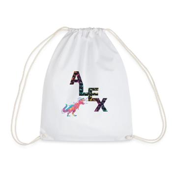 ALEX - Beautiful boy name with cute dinosaurs - Drawstring Bag - white - Front