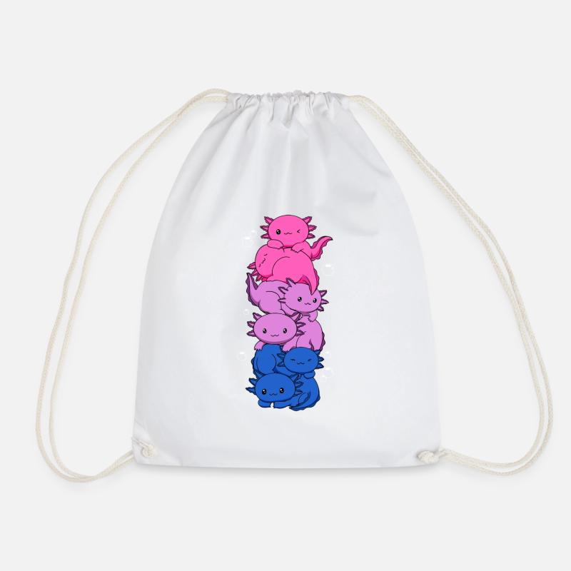 Bisexual Pride Bisexual Flag Kawaii Axolotl - Drawstring Bag - white