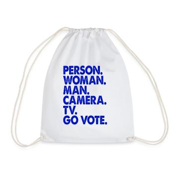 Person Woman Man Camera TV Go Vote - Drawstring Bag - white - Front