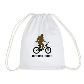 Bigfoot rides a mountain bike | funny biker design - Drawstring Bag - white - Front