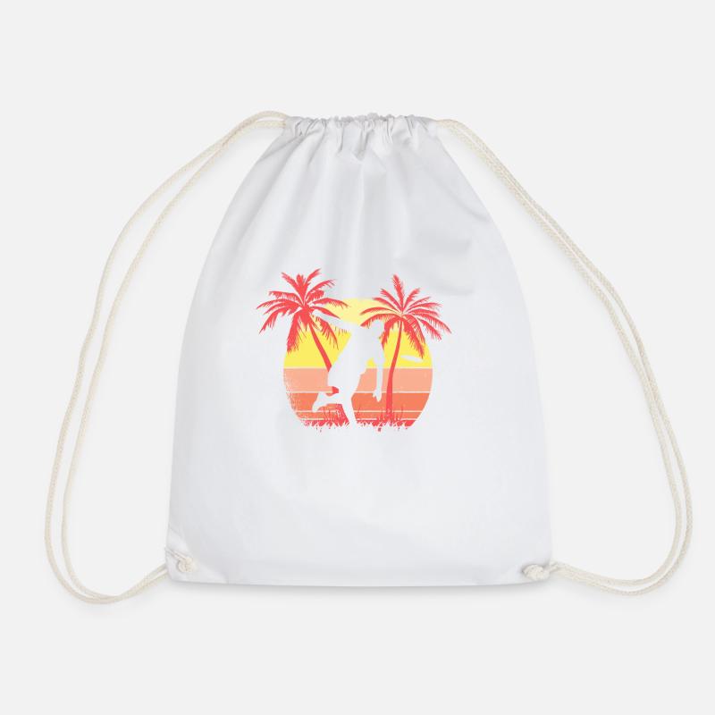 Frisbee Throw Ultimate Disc Golf Summer Sunset - Drawstring Bag - white