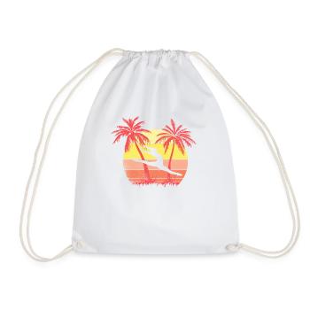Gymnast Girl Jumping Grace Summer Sunset 80s Palm - Drawstring Bag - white - Front
