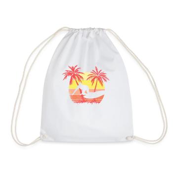 Surfing Surfer Board Summer Sunset 80s Palm - Drawstring Bag - white - Front