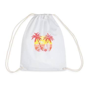 Summer Bike Surf Board Palm Summer Sunset 80s Palm - Drawstring Bag - white - Front