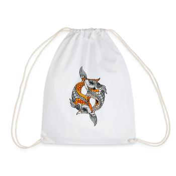 Cyborg Koi Fish Japanese Cyber Aesthetics - Drawstring Bag - white - Front