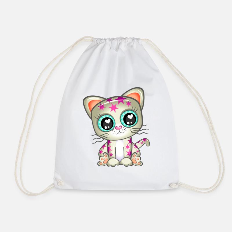 Star Kitten Cartoon - Drawstring Bag - white