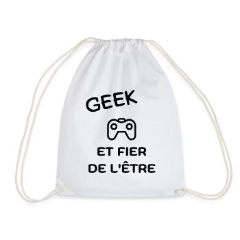 GEEK ET FIER DE L'ÊTRE -idée cadeau pour gameur - Sac de sport léger - blanc - Devant