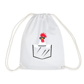 Humorous Adorable Comical Chicken Pocket Ranch - Drawstring Bag - white - Front