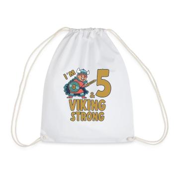 5yr Viking Birthday Boy At 5 Years Old Viking - Drawstring Bag - white - Front