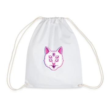 Glitch Cat Luminous Cat with Eyes - Drawstring Bag - white - Front