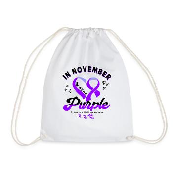 Premature Birth Conscious Purple Bow - Drawstring Bag - white - Front