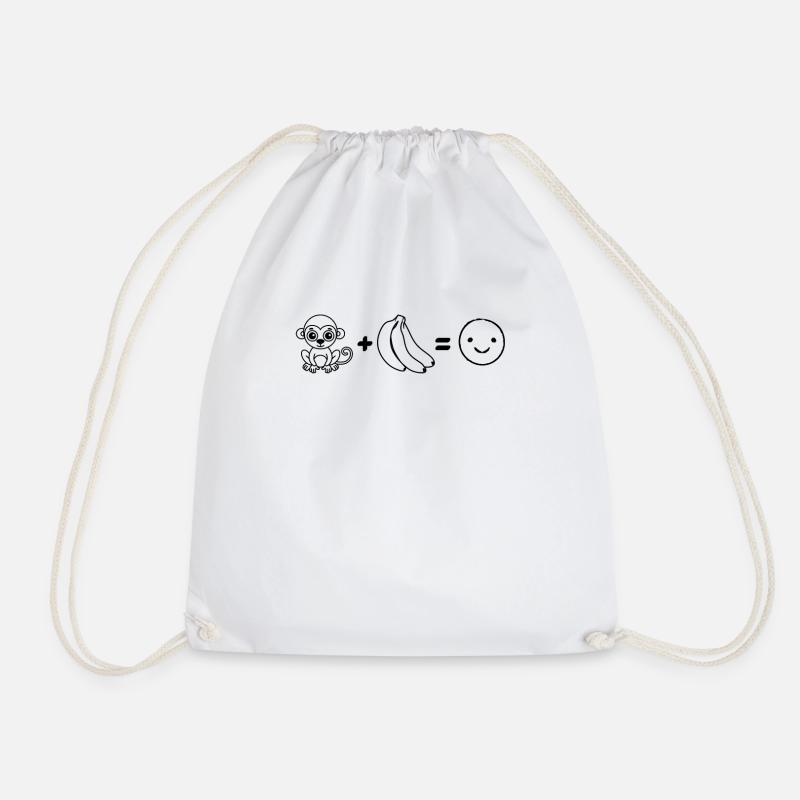 Monkey + Banana = Happy Monkey - Drawstring Bag - white