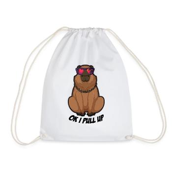 Ok I Pull Up Funny Capybara Glasses Dank Rodent - Drawstring Bag - white - Front