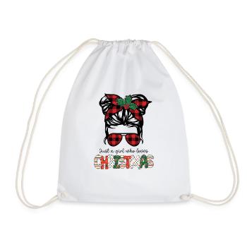 Just A Girl Who Loves Christmas Cute Messy Bun Kid - Drawstring Bag - white - Front