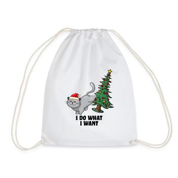 Christmas Funny Cat Christmas Tree Cat - Drawstring Bag - white - Front