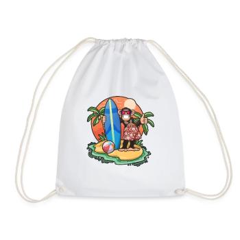 Funny Monkey Surf Lovers Cool Surfboard Surfing - Drawstring Bag - white - Front